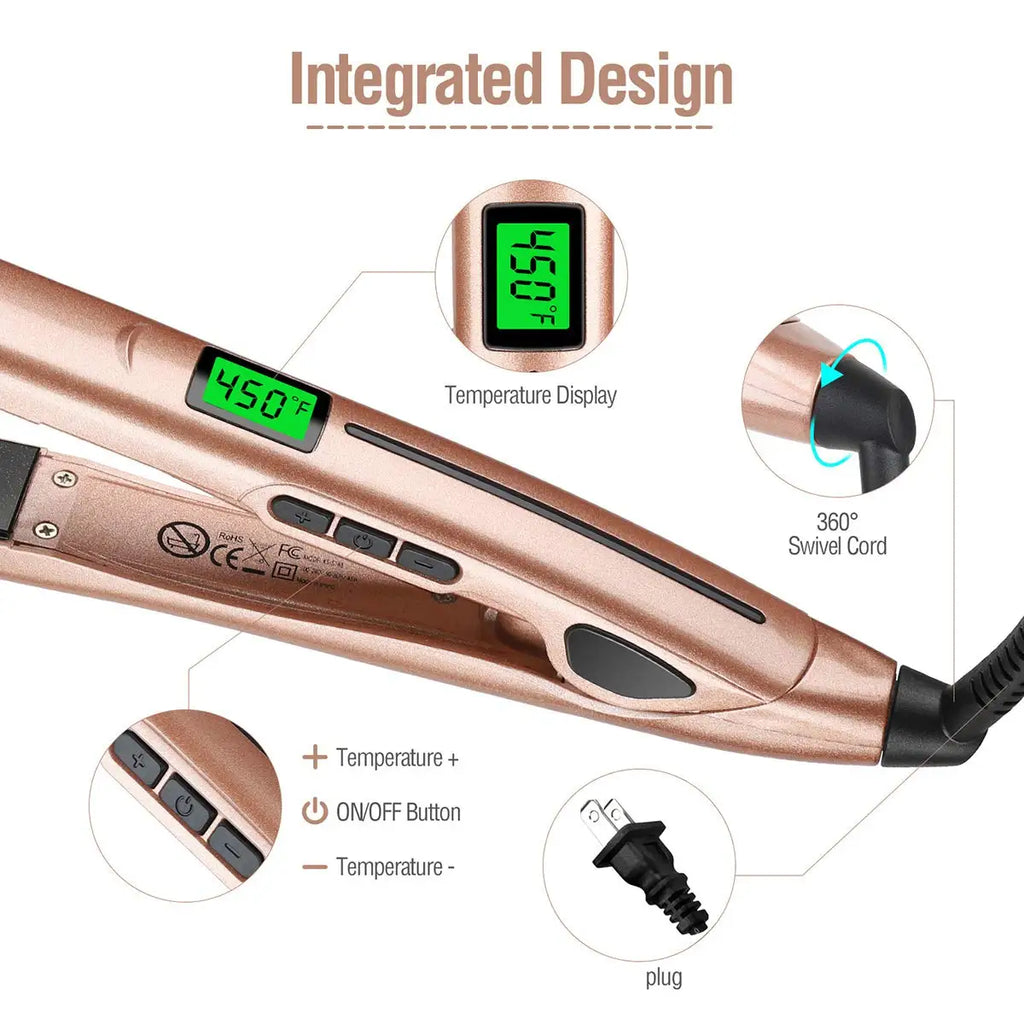 2 In 1 Hair Straightener and Curler Ceramic Flat Iron Hair Crimper LCD