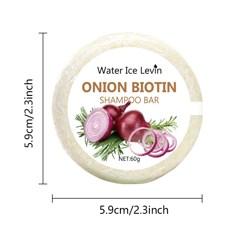 Onion and Biotin Shampoo Soap - 60g, Suitable for All Hair Types, Moisturizing and Smoothing