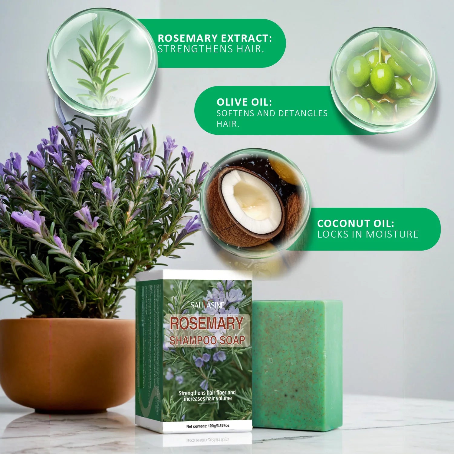 100g Rosemary Soap For Hair Growth Volumizing