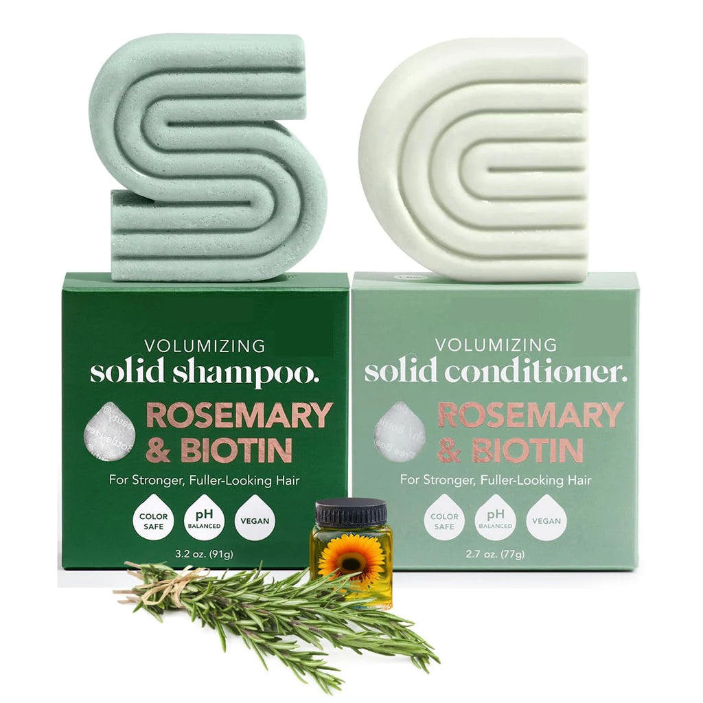 2PCS Sheeamy Rosemary & Biotin Shampoo and Conditioner Bar Set for Thinning Hair