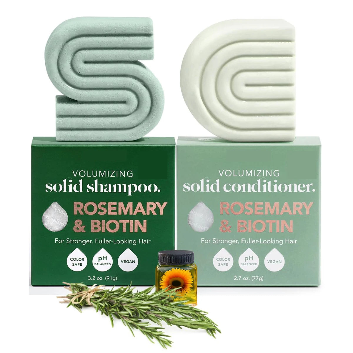 2PCS Sheeamy Rosemary & Biotin Shampoo and Conditioner Bar Set for Thinning Hair