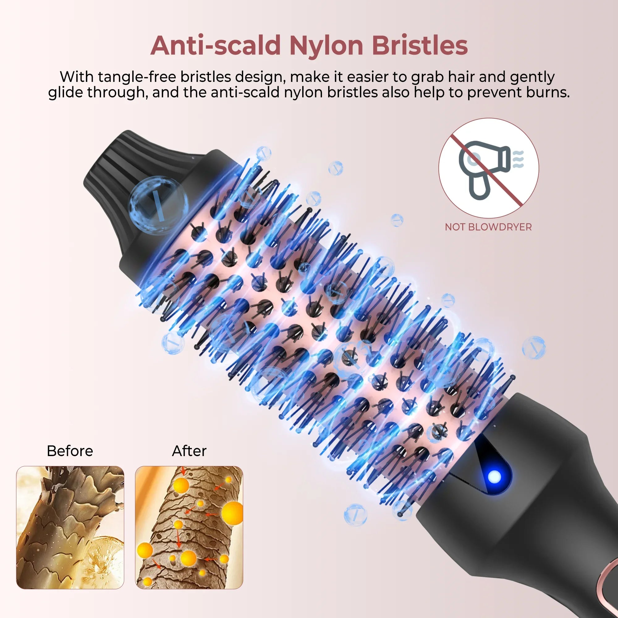 Heated Styling Brush 3-in-1 Ionic Hair Curler/Straightener with Anti-Scald Electric Curl Wand Curling