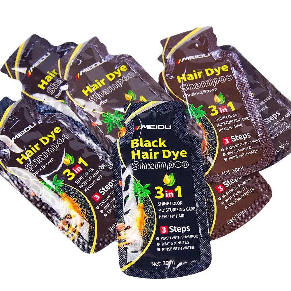 30ml Hair Dye Shampoo 3in1 Darkening Hairs Instant Gray To Black Polygonum