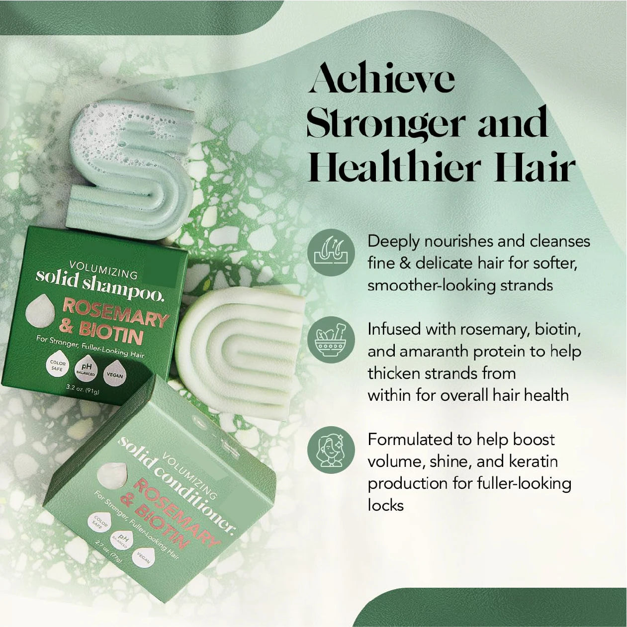 2PCS Sheeamy Rosemary & Biotin Shampoo and Conditioner Bar Set for Thinning Hair