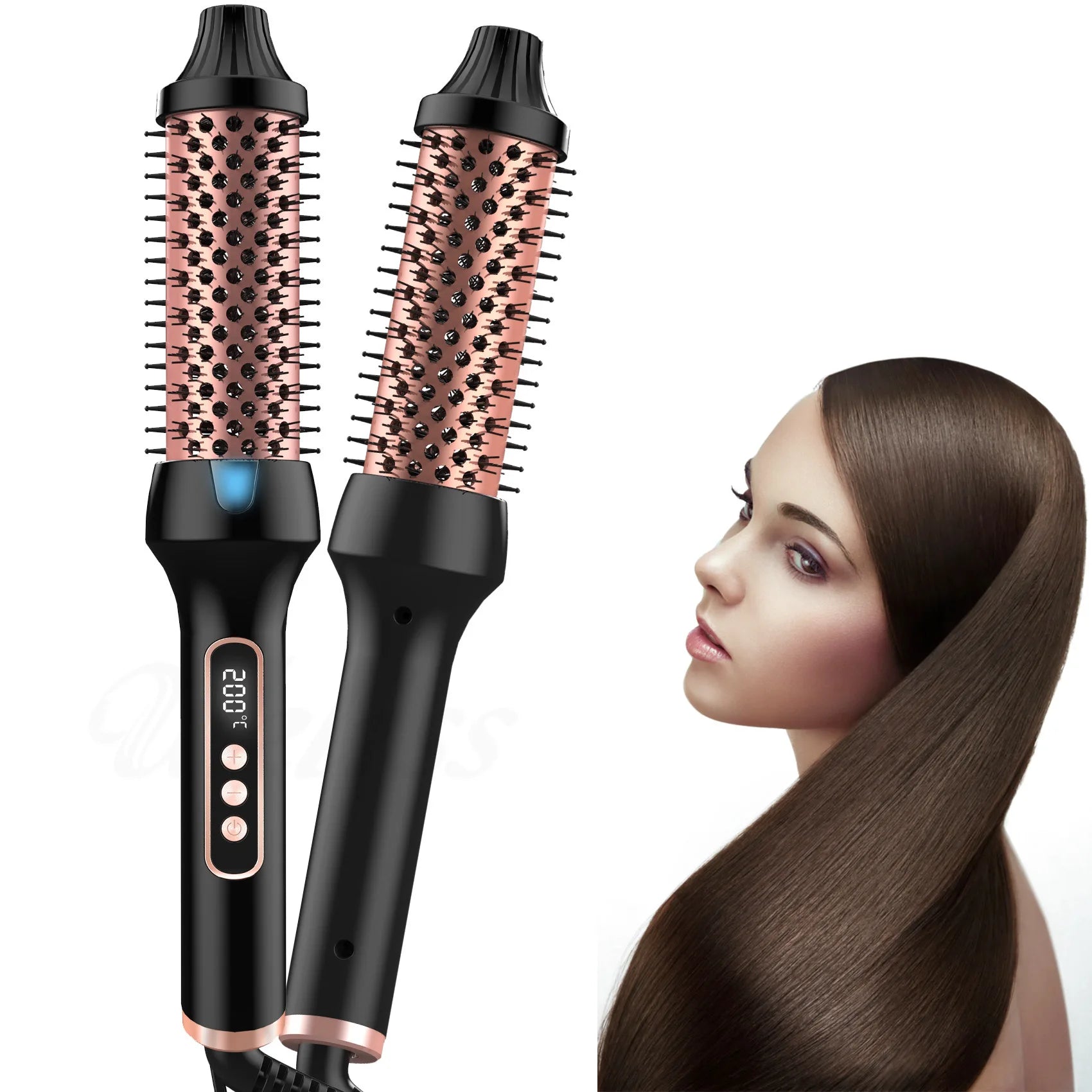 Heated Styling Brush 3-in-1 Ionic Hair Curler/Straightener with Anti-Scald Electric Curl Wand Curling
