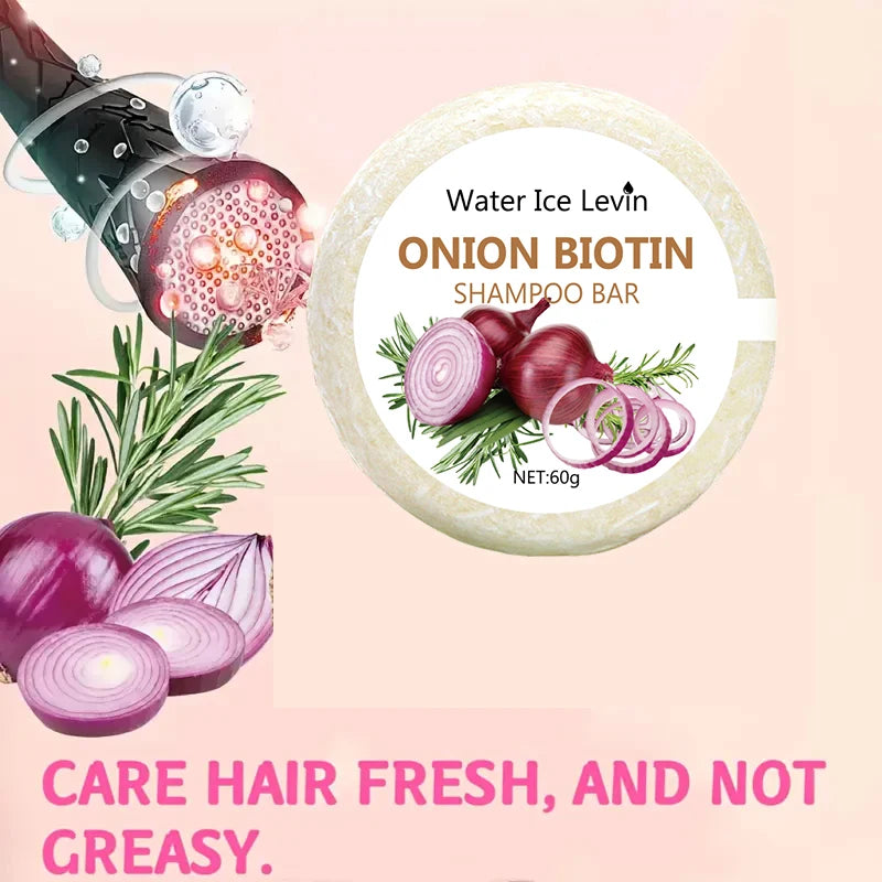 Onion and Biotin Shampoo Soap - 60g, Suitable for All Hair Types, Moisturizing and Smoothing
