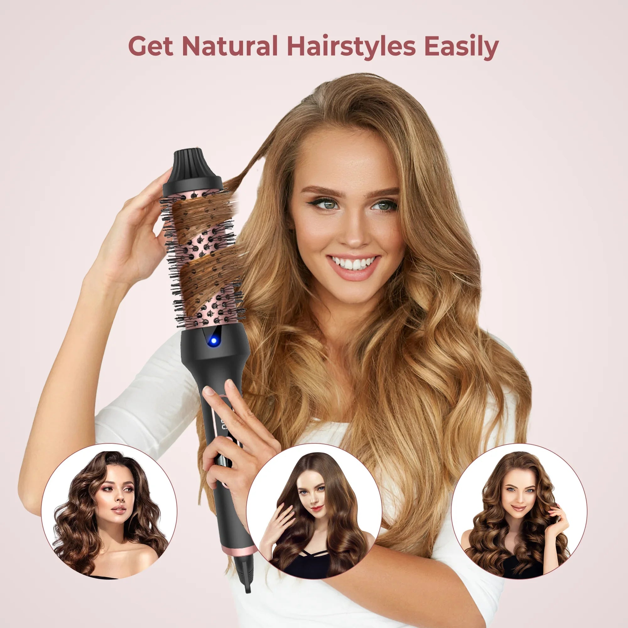 Heated Styling Brush 3-in-1 Ionic Hair Curler/Straightener with Anti-Scald Electric Curl Wand Curling