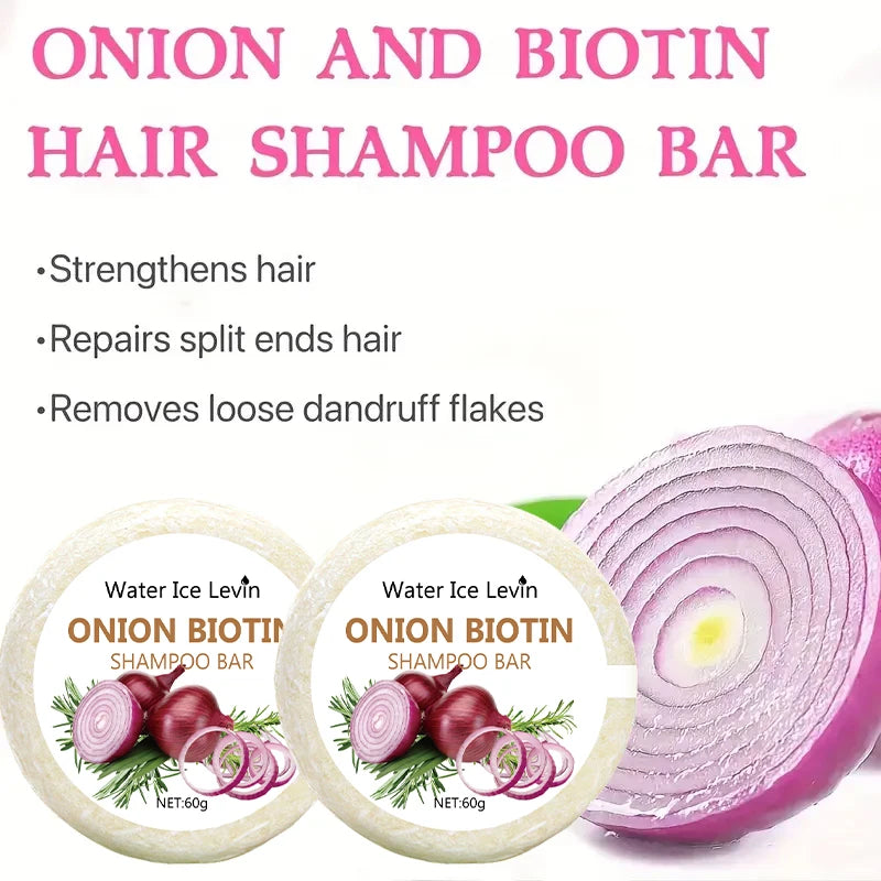 Onion and Biotin Shampoo Soap - 60g, Suitable for All Hair Types, Moisturizing and Smoothing