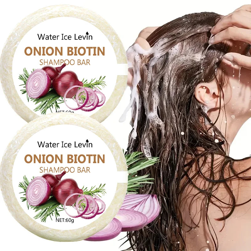 Onion and Biotin Shampoo Soap - 60g, Suitable for All Hair Types, Moisturizing and Smoothing